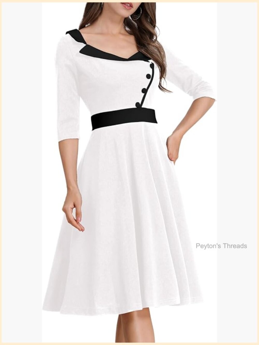 3/4 Sleeve Sweetheart Neckline Swing Midi Dress Cocktail